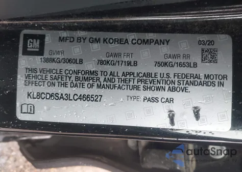 2020 Chevrolet Spark Fwd 1Lt Automatic from USA, damaged, VIN KL8CD6SA3LC466527